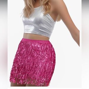 Pink sequin fringe skirt